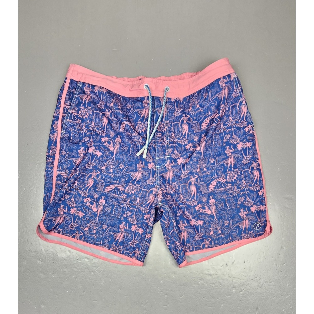Johnnie O Swim‎ Trunks Men 30 (Small) Blue Pink Honolulu Hawaii Surf Shorts